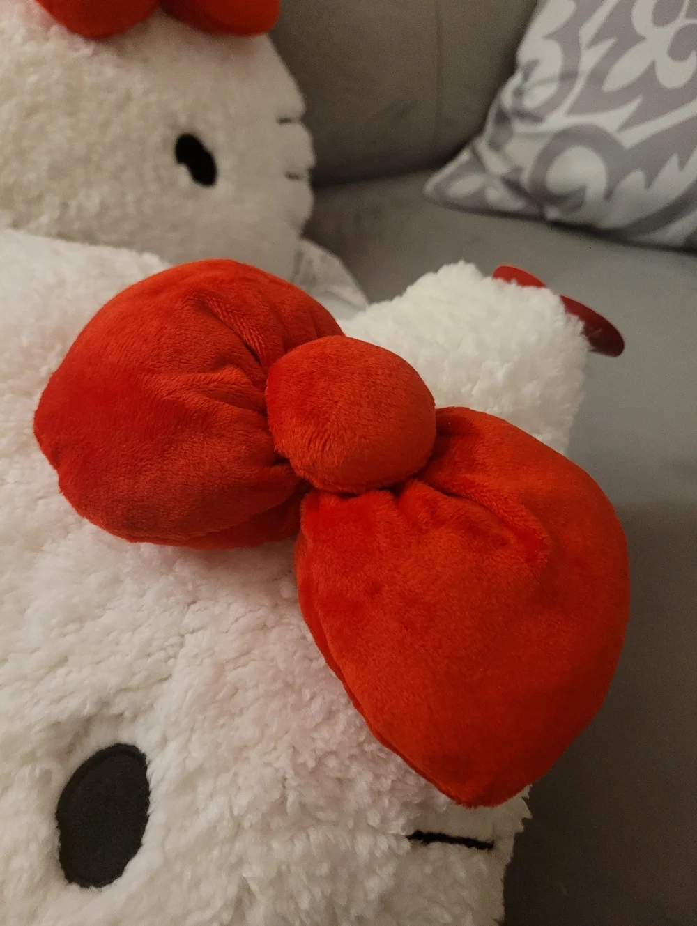 Hello Kitty Plush Face Pillow, White with Red Bows